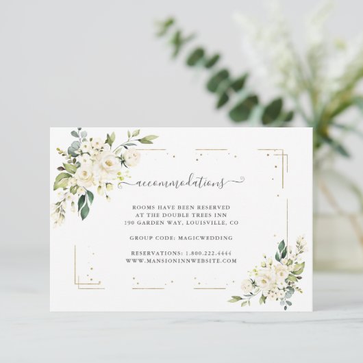 Waterverf Witte Bloem Gouden Confetti Bruiloft Informatiekaartje (Staand voorkant)