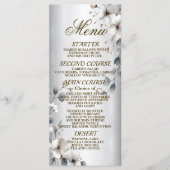 Waterverf Witte Bloem Gouden Lijst Zilver Diner Menu (Voorkant)