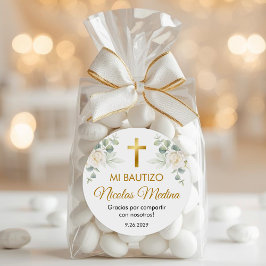 Waterverf Witte Bloemen Bautizo Recuerdos Favors Ronde Sticker