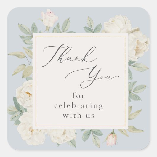 Waterverf witte bloemen bruiloft Dank u Sticker (Voorkant)