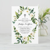 Waterverf Witte bloemen Eerste Heilige Communie Kaart (Staand voorkant)