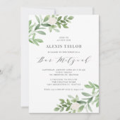 Waterverf Witte bloemen en groen Bar Mitzvah Kaart (Voorkant)