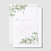 Waterverf Witte bloemen en groen doop Vellum Uitnodigingen (Offset)