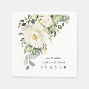 Waterverf Witte Bloemen Eucalyptus Bruiloft Servet