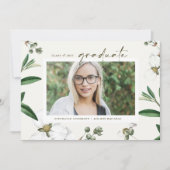 Waterverf Witte Bloemen Foto Afstuderen Kaart (Voorkant)