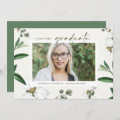 Waterverf Witte Bloemen Foto Afstuderen Kaart (Voorkant / Achterkant)