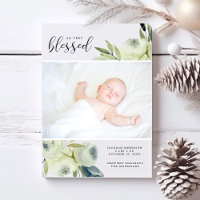 Waterverf Witte Bloemen Foto Geboorte Aankondiging