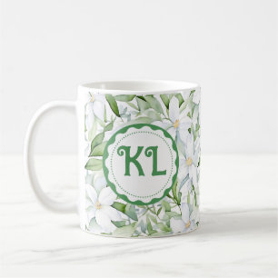Waterverf witte bloemen gepersonaliseerd Koffiemok