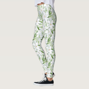  Waterverf witte bloemen gepersonaliseerd Leggings