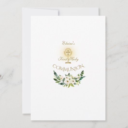 Waterverf Witte Bloemen Gouden Eerste Heilige Comm Kaart (Achterkant)