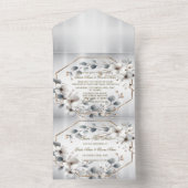 Waterverf Witte Bloemen Gouden Lijst Zilver Blauwg All In One Uitnodiging (Binnen)