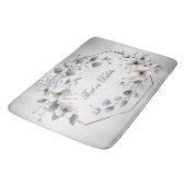 Waterverf Witte Bloemen Gouden Lijst Zilver Blauwg Badmat (Gekanteld)