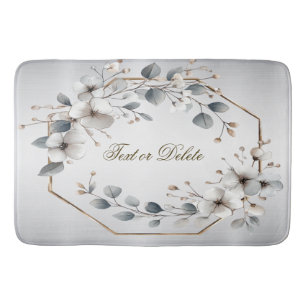 Waterverf Witte Bloemen Gouden Lijst Zilver Blauwg Badmat