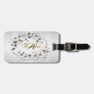 Waterverf Witte Bloemen Gouden Lijst Zilver Blauwg Bagagelabel