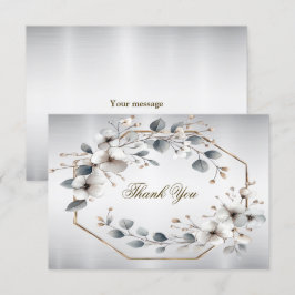 Waterverf Witte Bloemen Gouden Lijst Zilver Blauwg Bedankkaart