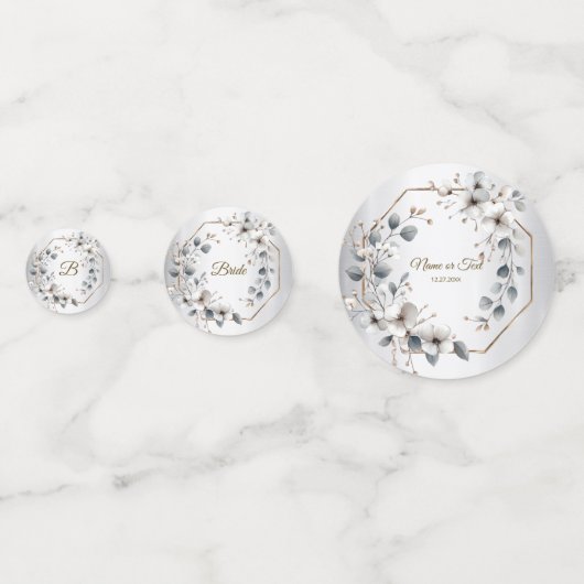 Waterverf Witte Bloemen Gouden Lijst Zilver Blauwg Confetti (Voorkanten)