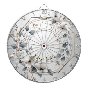 Waterverf Witte Bloemen Gouden Lijst Zilver Blauwg Dartbord