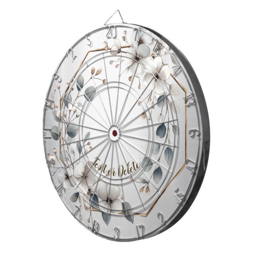 Waterverf Witte Bloemen Gouden Lijst Zilver Blauwg Dartbord (Voorkant Rechts)