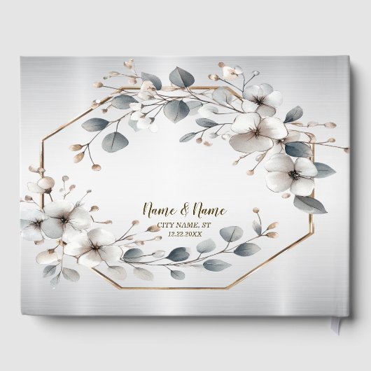 Waterverf Witte Bloemen Gouden Lijst Zilver Blauwg Gastenboek (Achterkant)