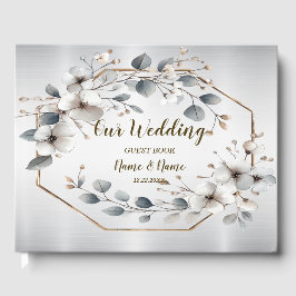 Waterverf Witte Bloemen Gouden Lijst Zilver Blauwg Gastenboek