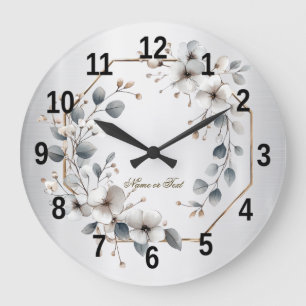 Waterverf Witte Bloemen Gouden Lijst Zilver Blauwg Grote Klok