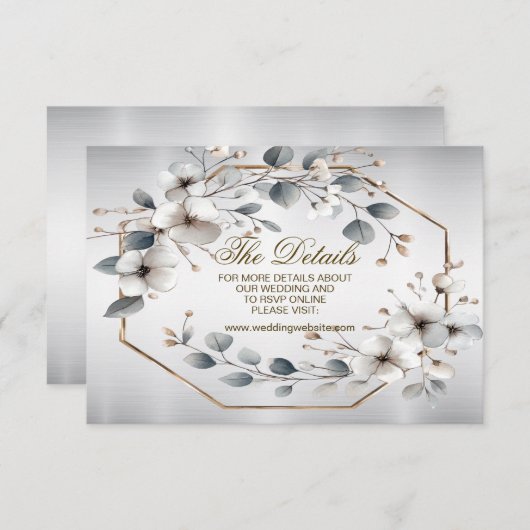 Waterverf Witte Bloemen Gouden Lijst Zilver Blauwg Informatiekaartje (Voorkant / Achterkant)