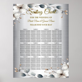 Waterverf Witte Bloemen Gouden Lijst Zilver Blauwg Poster