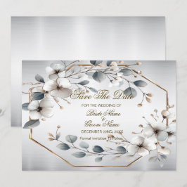 Waterverf Witte Bloemen Gouden Lijst Zilver Blauwg Save The Date