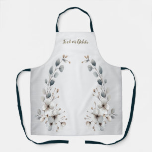 Waterverf Witte Bloemen Gouden Lijst Zilver Blauwg Schort