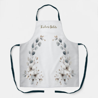 Waterverf Witte Bloemen Gouden Lijst Zilver Blauwg Schort
