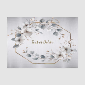 Waterverf Witte Bloemen Gouden Lijst Zilver Blauwg Tissuepapier