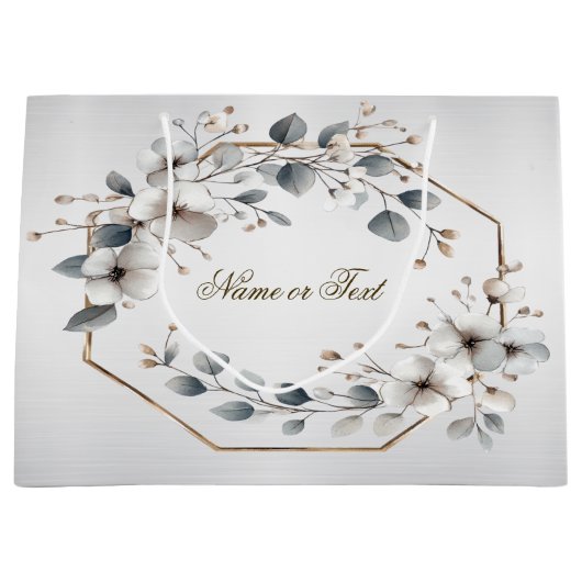 Waterverf Witte Bloemen Gouden Lijst Zilver Teal Groot Cadeauzakje (Voorkant)