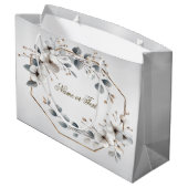 Waterverf Witte Bloemen Gouden Lijst Zilver Teal Groot Cadeauzakje (Achterkant Gekanteld)