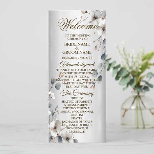 Waterverf Witte Bloemen Gouden Lijst Zilveren brui Programma (Staand voorkant)