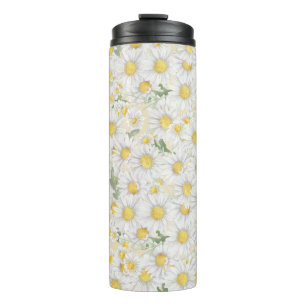 waterverf witte bloemen patroon thermosbeker