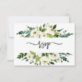 Waterverf Witte Bloemenframe Bruiloft RSVP Kaart (Voorkant)