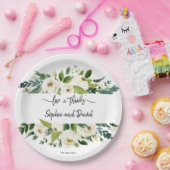 Waterverf Witte Bloemenframe Liefde en Dank Papieren Bordje (Feest)