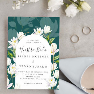 Waterverf Witte Botanische Nuestra Boda Bruiloft Kaart