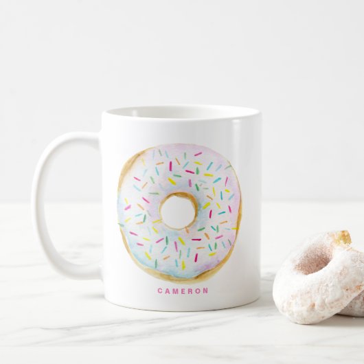 Waterverf Witte Chocolade Sprinkle Donut Koffiemok (Met donut)