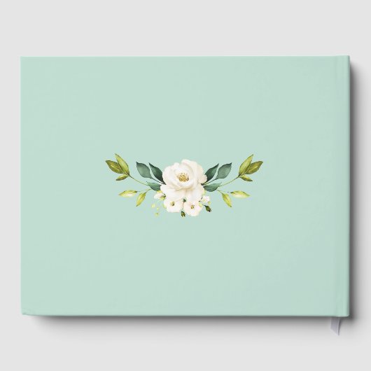 Waterverf Witte Crème Bloemen Groene Frame Bruilof Gastenboek (Achterkant)