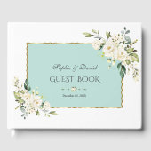 Waterverf Witte Crème Bloemen Groene Frame Bruilof Gastenboek (Voorkant)
