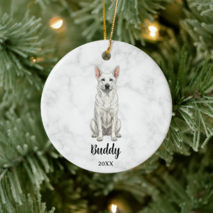 Waterverf Witte Duitse Herder Naam Hond Herdenking Keramisch Ornament