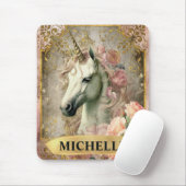 Waterverf Witte Eenhoorn en Roze Rozen Muismat (Met muis)