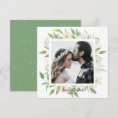 Waterverf Witte en Groene Floral sparen de Datum Kaart (Voorkant / Achterkant)