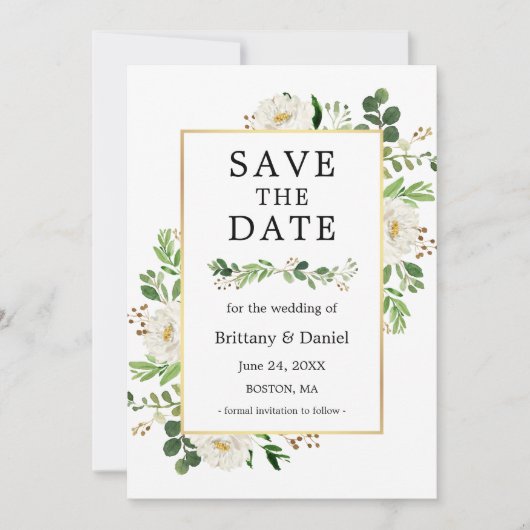 Waterverf Witte Floral sparen de Kaart van de Datu (Voorkant)