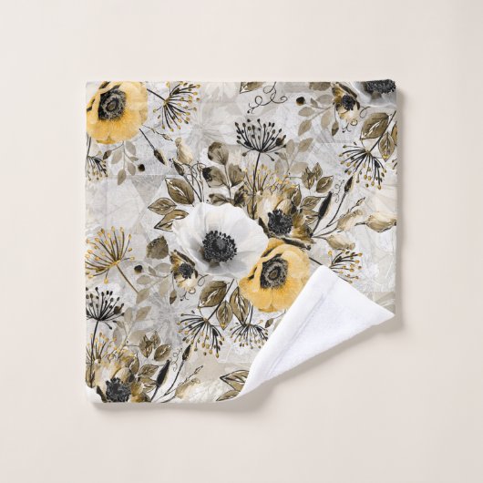 Waterverf witte, gele bloemen bad handdoek (Wasdoekje)