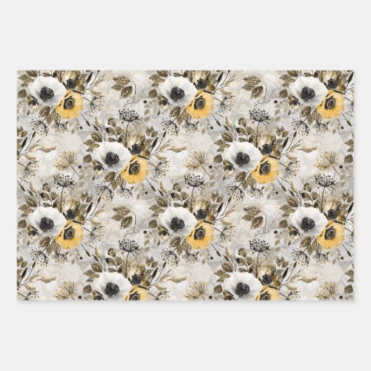 Waterverf witte, gele bloemen inpakpapier vel (Voorkant)
