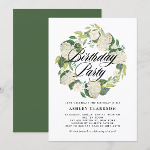 Waterverf Witte Hortensia Krans Verjaardagsfeest Kaart