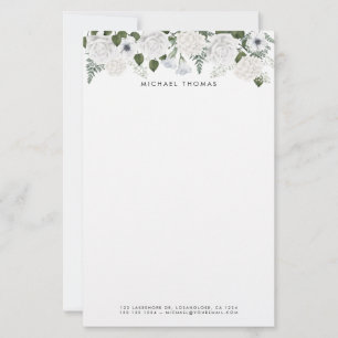 Waterverf Witte Hydrangeas & Pioenrozen gepersonal Briefpapier