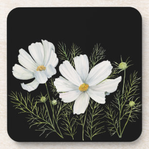 Waterverf Witte Kosmos Bloemen Botanische Schilder Bier Onderzetter